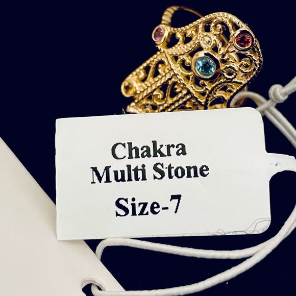 NWT Sz 7 The Seven Chakras 14K Gold Plated Over Sterling silver ring from India - Picture 9 of 13